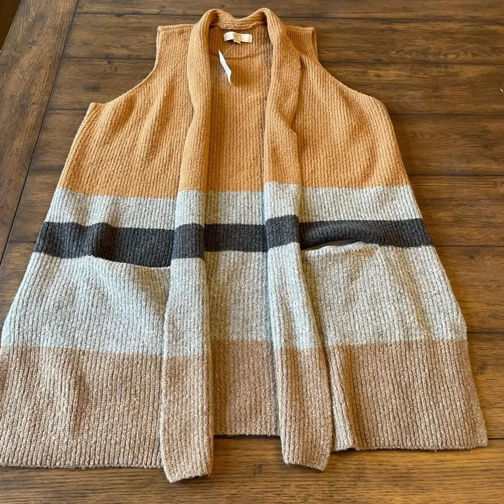NWT Loft Colorblock Pocket Sweater Vest Size 16/18 Duster Cardigan - Picture 5 of 9